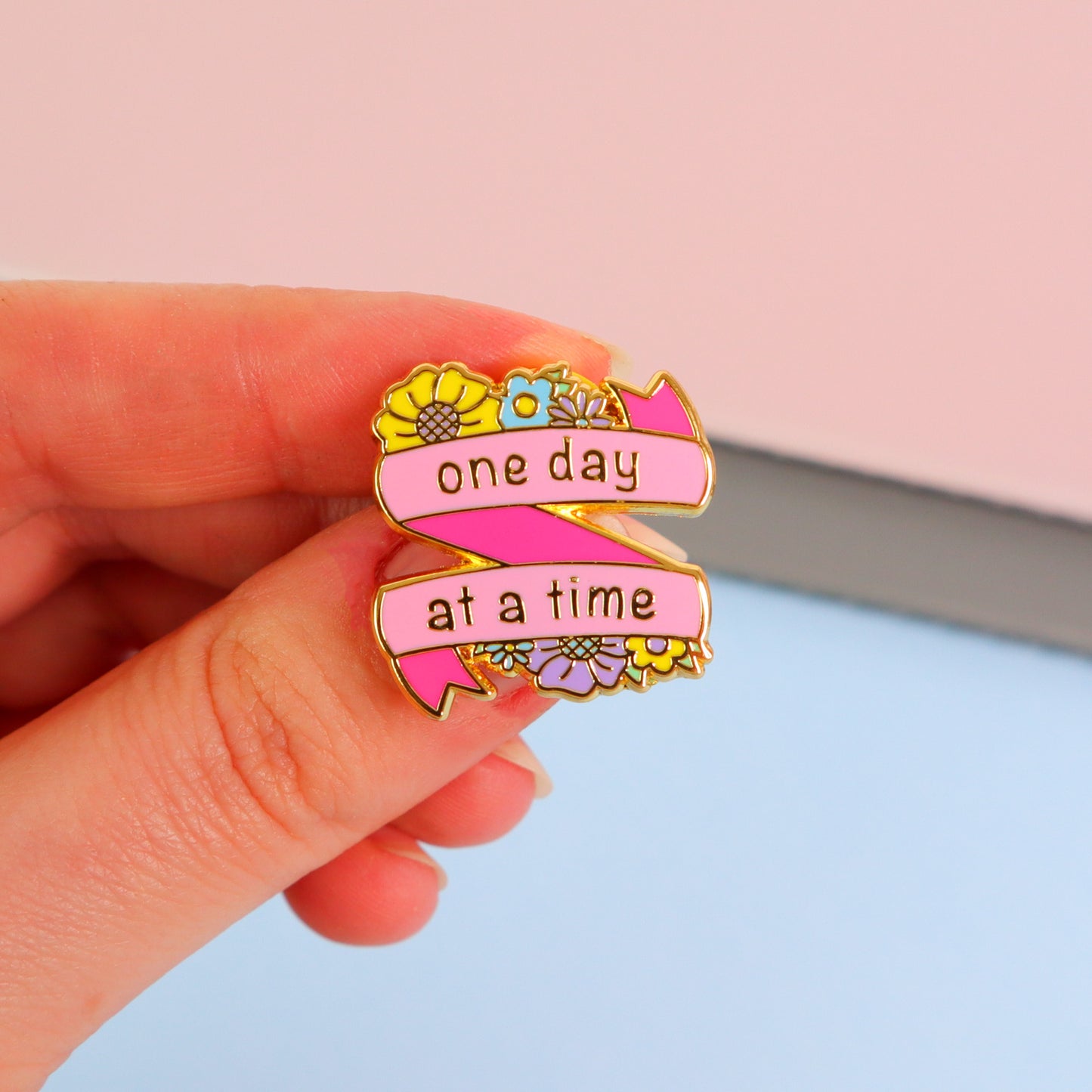 One day at a time gold enamel pin